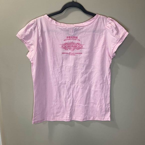 Pink Harley-Davidson Tee shirt with ruffled sleeves - Picture 4 of 4